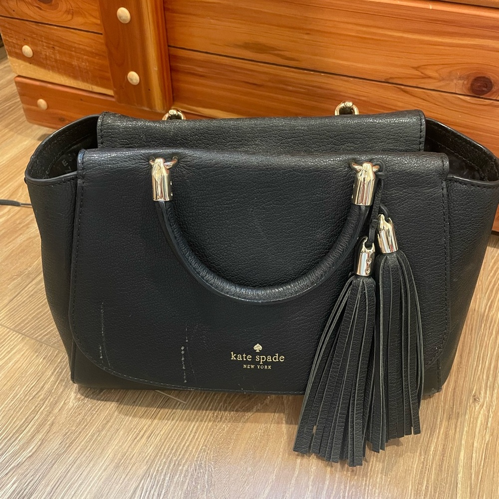 Kate Spade Black Leather Tote with Tassels